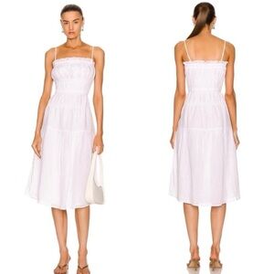 FRAME SMOCKED WHITE MIDI DRESS Euro Summer 100% Ramie Cottage core Small